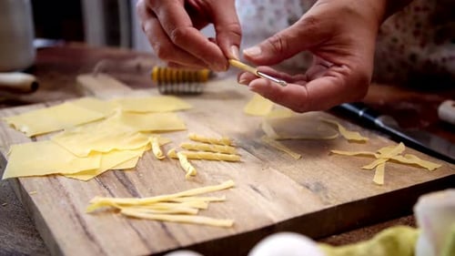 Making Fresh Pasta in Home Kitchen Close Up