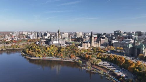 Parliament hill autumn aerial ottawa canada