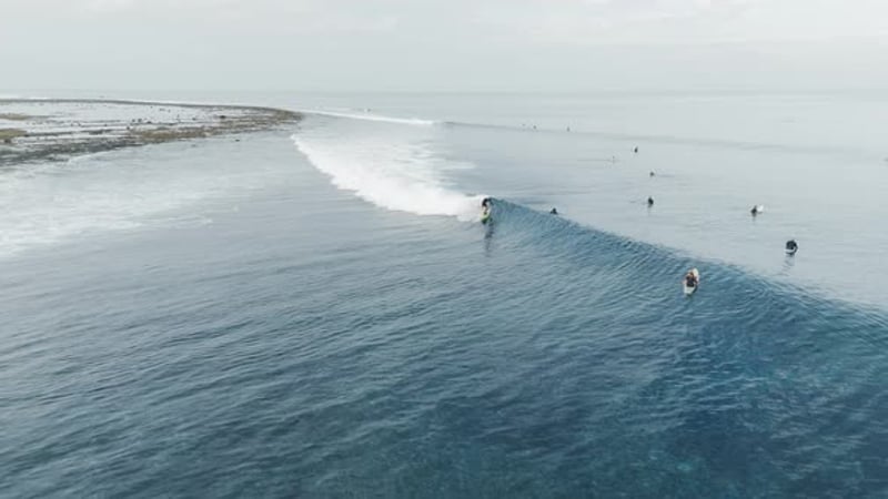 Aerial view of the T Land surfing spot on the Rote island in West Timor ...