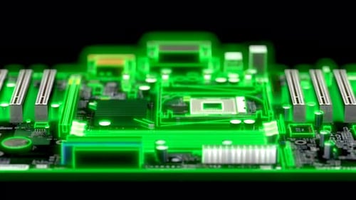 Glowing Pan Shot of Electric Circuit Chipset Loop