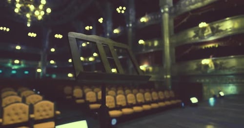 Empty Theater Stage Prepared for a Performance in a Historic Venue