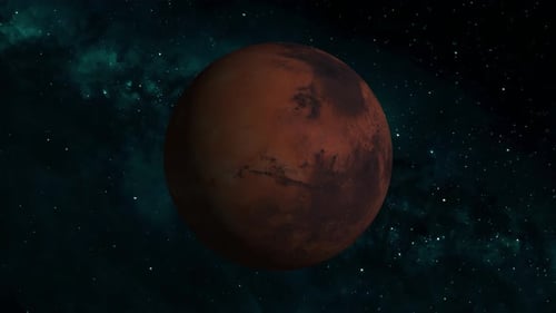 Rotating Mars Planet In Deep Space Nebula Animation