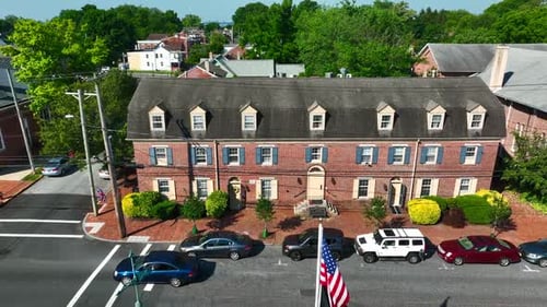 Historic Red Brick Apartment Building in a Quiet Suburban American Neighborhood