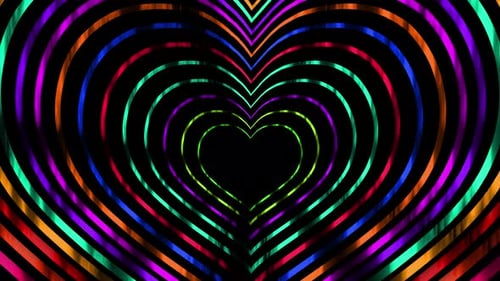 Colorful Glowing Heart Shape Disco Music Background. Vj Loop Heart Shape Animation Of Disco Dancing