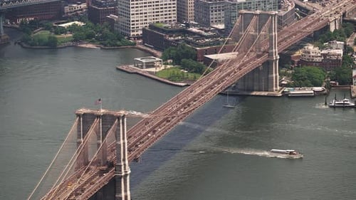Aerial of Brooklyn Bridge and East River New York