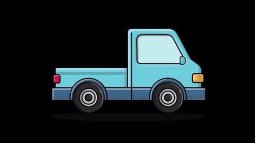 Animated Cartoon Blue Pickup Truck Idling
