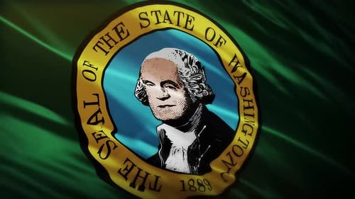 Waving Washington State Flag with Official Seal