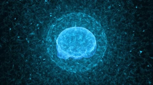 Animated Digital Brain in Futuristic Network Loop