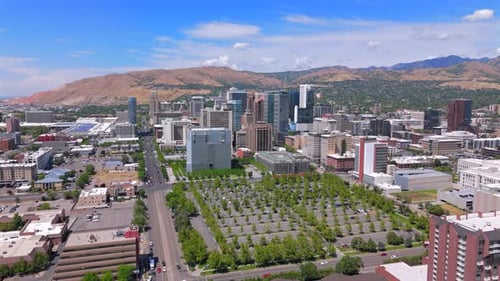 A Stunning Aerial View Showcasing the Salt Lake City Skyline in Beautiful Utah State