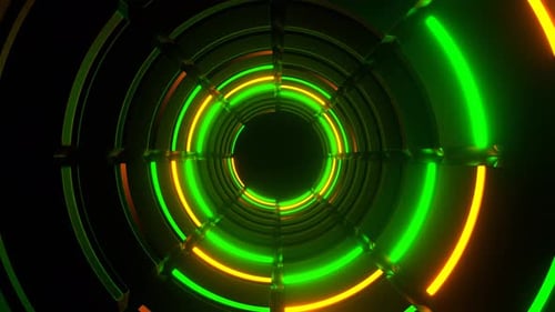 Orange And Green Neon Light Rings Tunnel Background Vj Loop In 4K