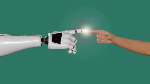 Robot Hand and Human Hand Connecting with Energy Spark