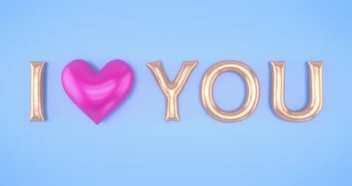 Animated Gold and Pink 'I Love You' Balloon Message