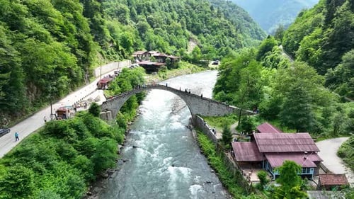 Historical Stone Bridge In Storm Valley
