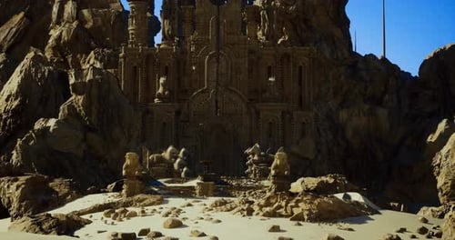 Ancient Ruins Emerge From Rocky Landscape Under Clear Blue Sky in Daylight