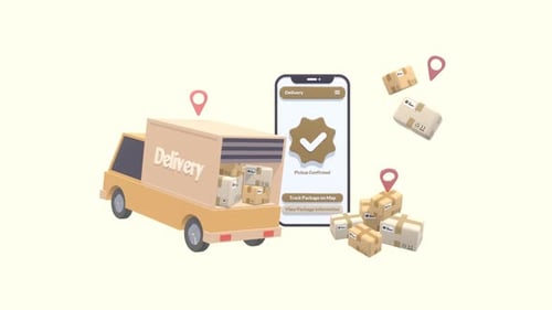 Logistics Delivery Van and Mobile Tracking App Animation