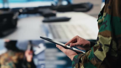 Person Uses Tablet in Futuristic Workplace
