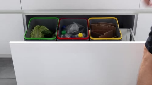 Kitchen Drawer Opens to Reveal Recycling Bins
