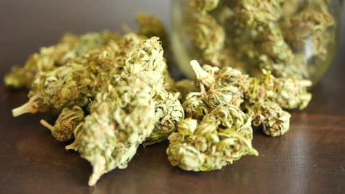 SLIDE RIGHT Marijuana in glass Rx jar for recreational or prescription medicinal weed smoking.