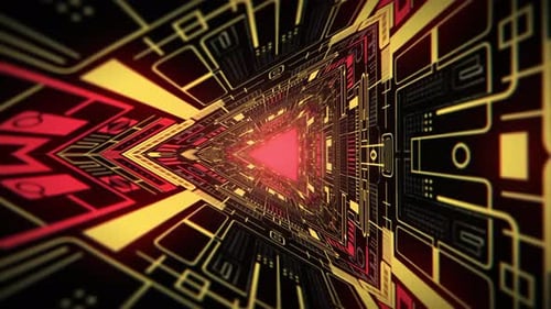 4k Hi-Tech Cyberpunk Animated Sci-fi Triangle Tunnel Background Seamless Loop with Spinning Motion