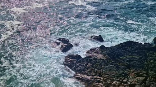 Crashing Waves on Breton Rocks from Above - France