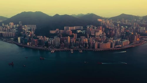 Breathtaking And Bird’s Eye View Of Hong Kong City And High Rise Buildings, China
