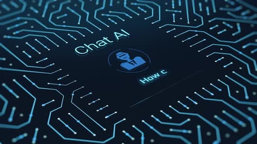 Futuristic Chat AI Robot Icon with Animated Circuit Board Background
