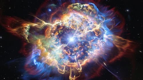 3D-Render-Sternexplosion, Supernova im Weltraum, farbiger Hintergrund