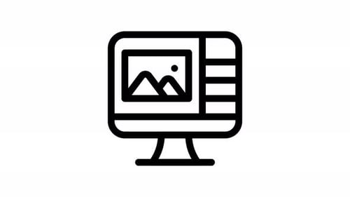 Line Art Monitor Icon with Image Processing Animation