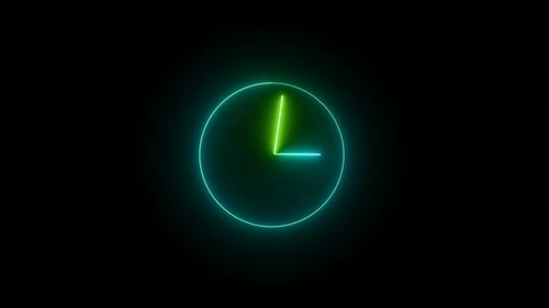 Analog glowing clock animation , 12 hour loop. neon clock Vd1125