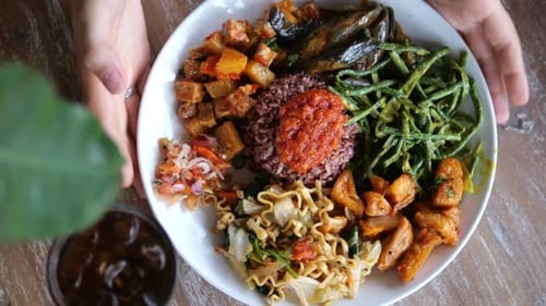 Overhead View of Colorful, Fresh Food on Plate