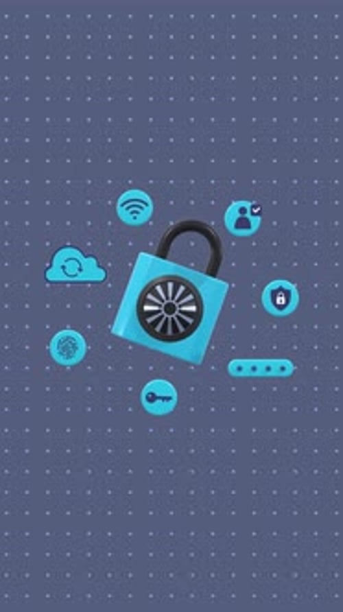 Cybersecurity Padlock with Animated Technology Icons