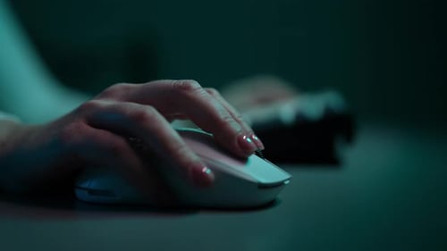 Closeup Hands of Unrecognizable Female Gamer Pushing Buttons on Computer Mouse Woman Cybersportsman