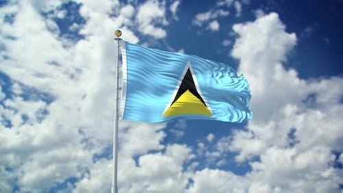 Saint Lucia Flag Animation Waving in Wind with Clouds
