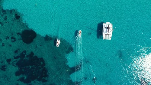 Yacht on lagoon at sunny day. Sailing boat. Yacht in the sea, aerial photography drone. Amazing yach