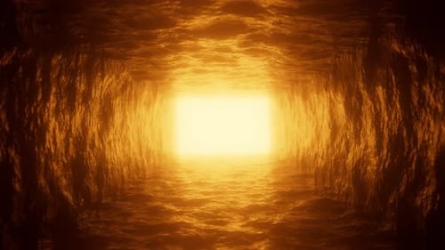Journey Through a Textured Cave Tunnel with Golden Light
