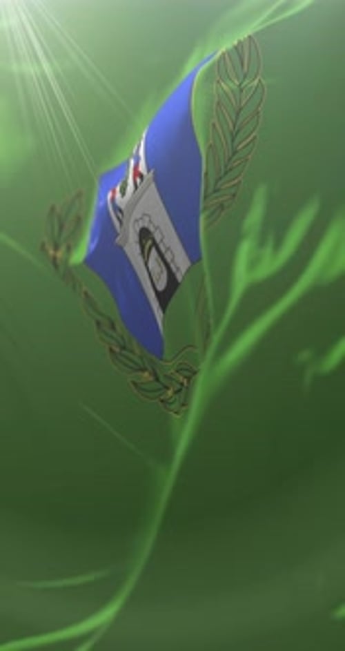Waving Flag Emblem Revealed with Fluid Green Background
