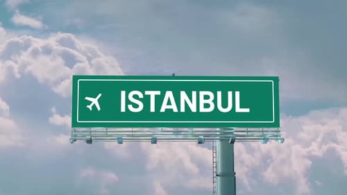 Airplane Arriving To Istanbul Road Sign