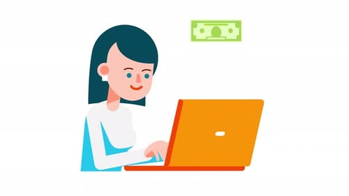 Woman is seated at a desk, typing on her laptop and earn money online