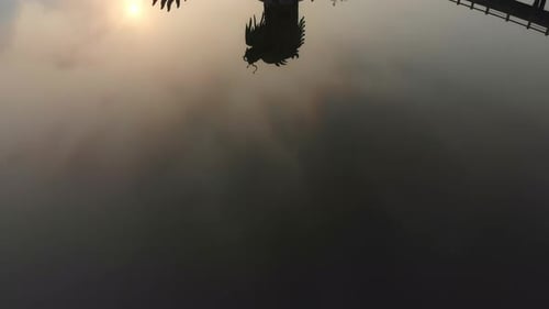 Aerial view of abandoned waterpark at sunrise, Vietnam.