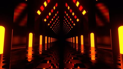 Red And Orange Corridor With Tall Neon Columns Background Vj Loop I 4K