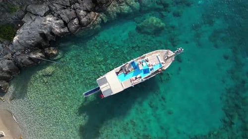 Amazing bay in mediterranean sea with a boat.