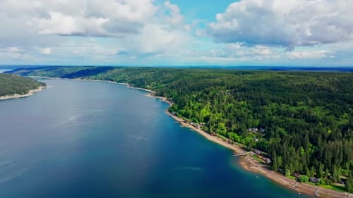 Vue par drone du canal Hood sur la péninsule olympique de l'État de Washington, capturant la forêt