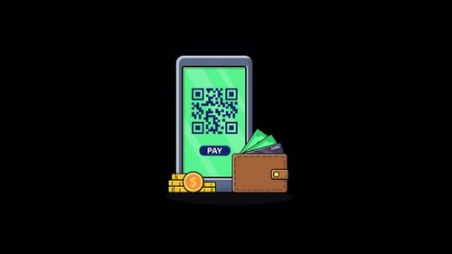 Animated Mobile Payment with QR Code, Wallet, and Credit Cards