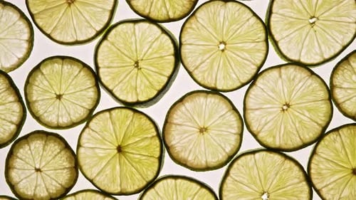 Close Up of Fresh Lime Slices on White