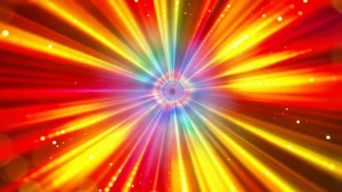 Bunter abstrakter Regenbogen-Lichtstrahlentunnel mit funkelndem P