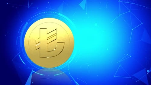 Turkish Lira Gold Coin With Plexus Background Loop V7