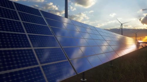 Alternative Energy Sources With Wind Mill And Solar Panel For Green Energy Production