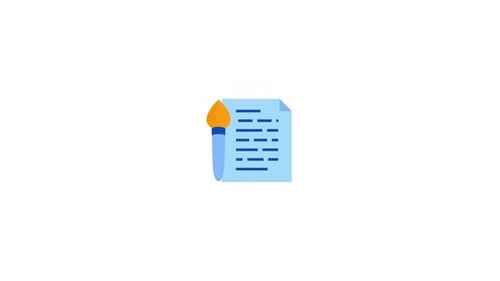 Flat Design Animation of Paintbrush and Document Revealing Content