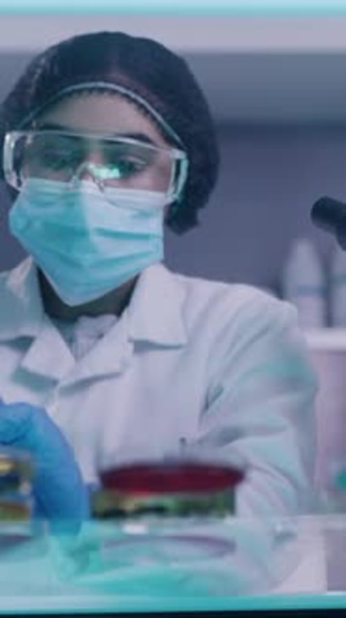 Woman Scientist Works with Microscope in Laboratory Setting