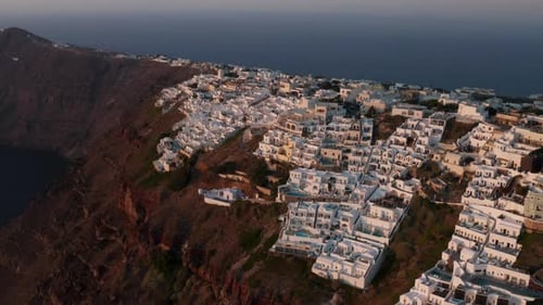 White-washed Hotel And Restaurant Buildings On Clifftop At Sunset. Imerovigli Village In Santorini I